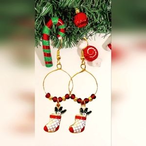 Cute Christmas stocking hoop earrings - Handmade